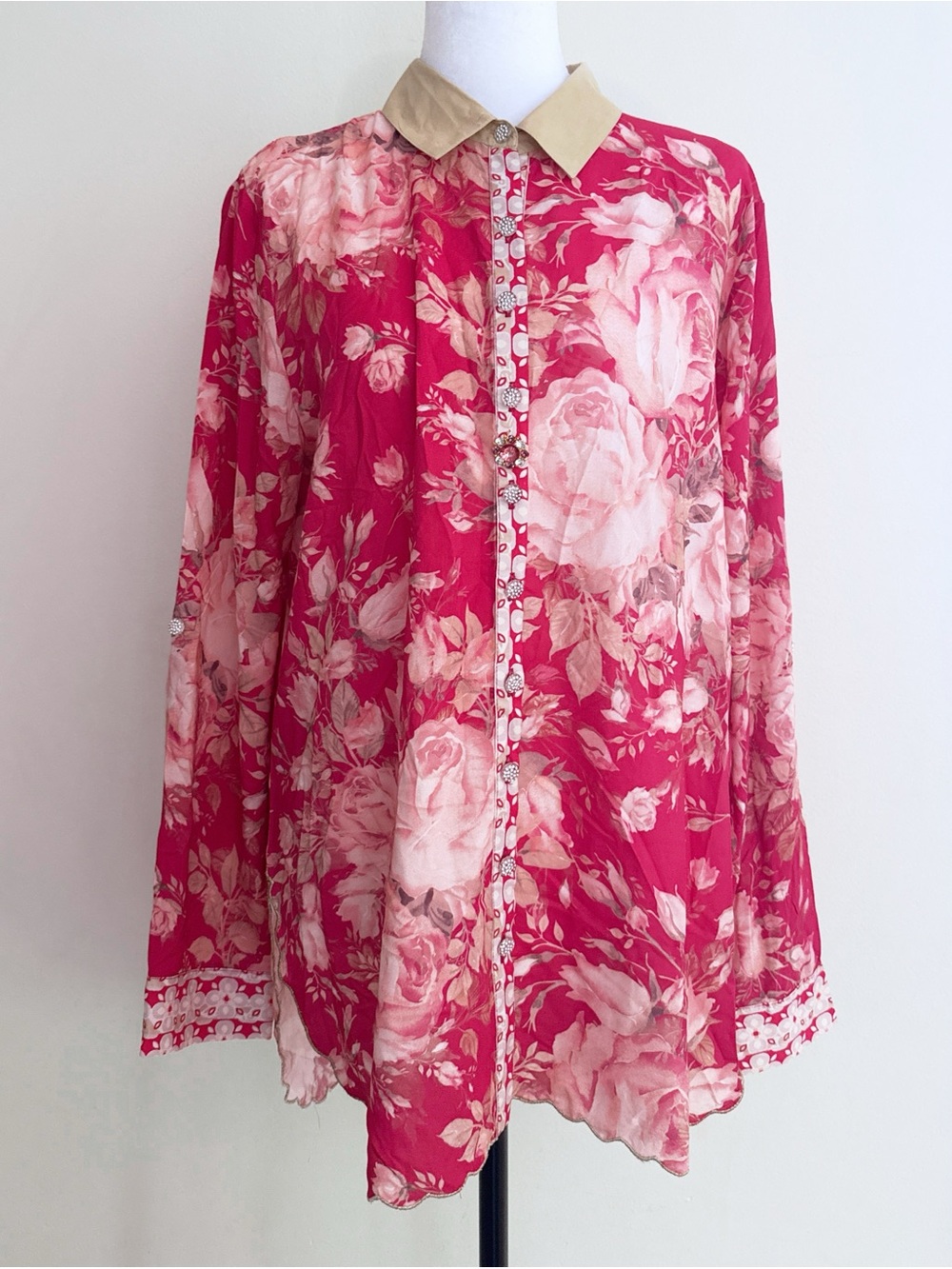 NWOT Aratta Silent Journey Fairy Rose Floral  Mesh Lace Jewes Buttondown Blouse - Picture 2 of 10